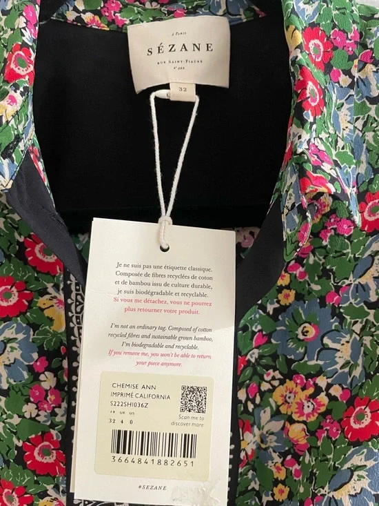 Sézane Ann Shirt in California Print NWT in size 0 Silk 100% - Picture 4 of 5